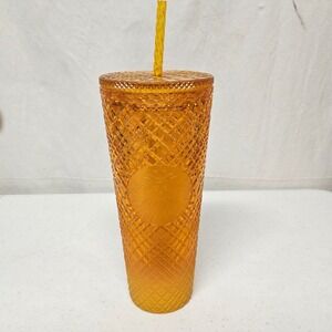 Starbucks Cold Cup‎ Tumbler 24oz Amber Orange Studded Grid 011134126